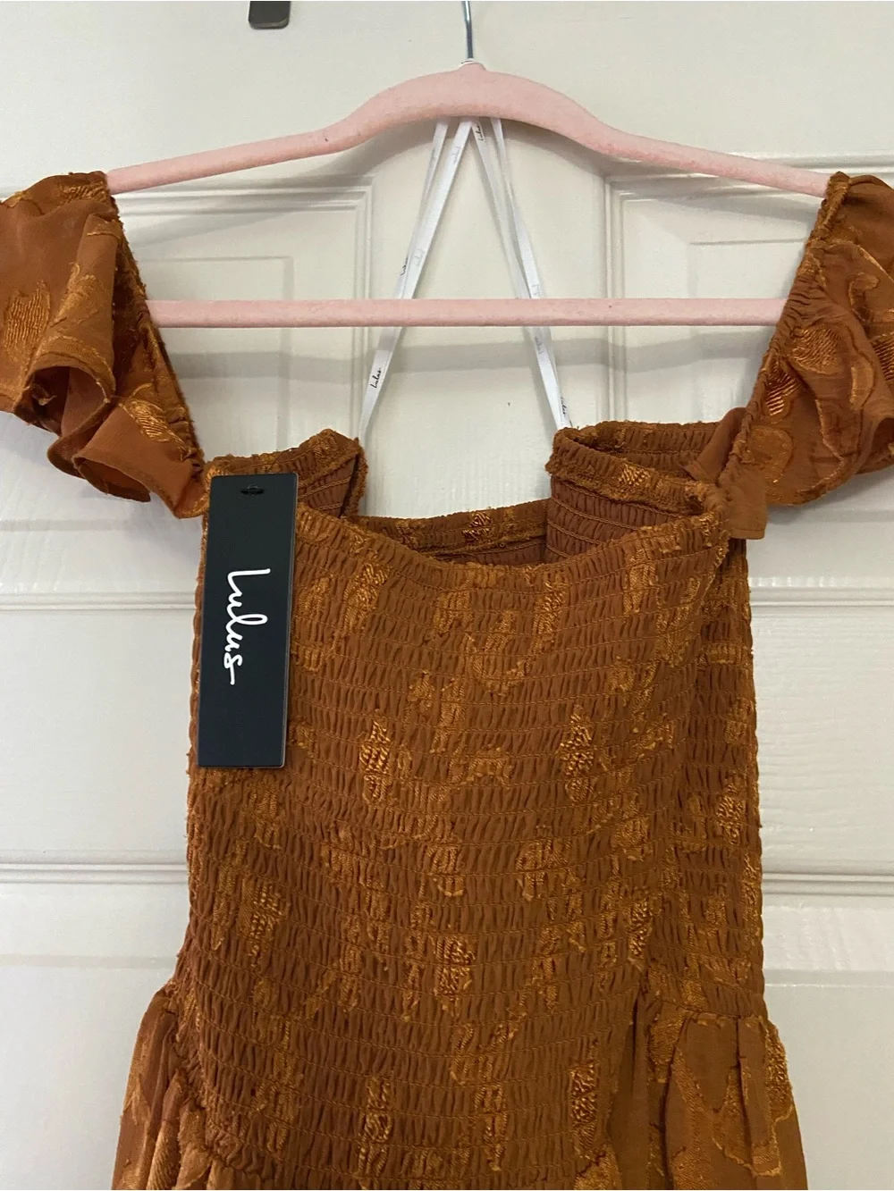 Lulu's Rust Botanical Jacquard Off-Shoulder Maxi Dress - Picture 2 of 4